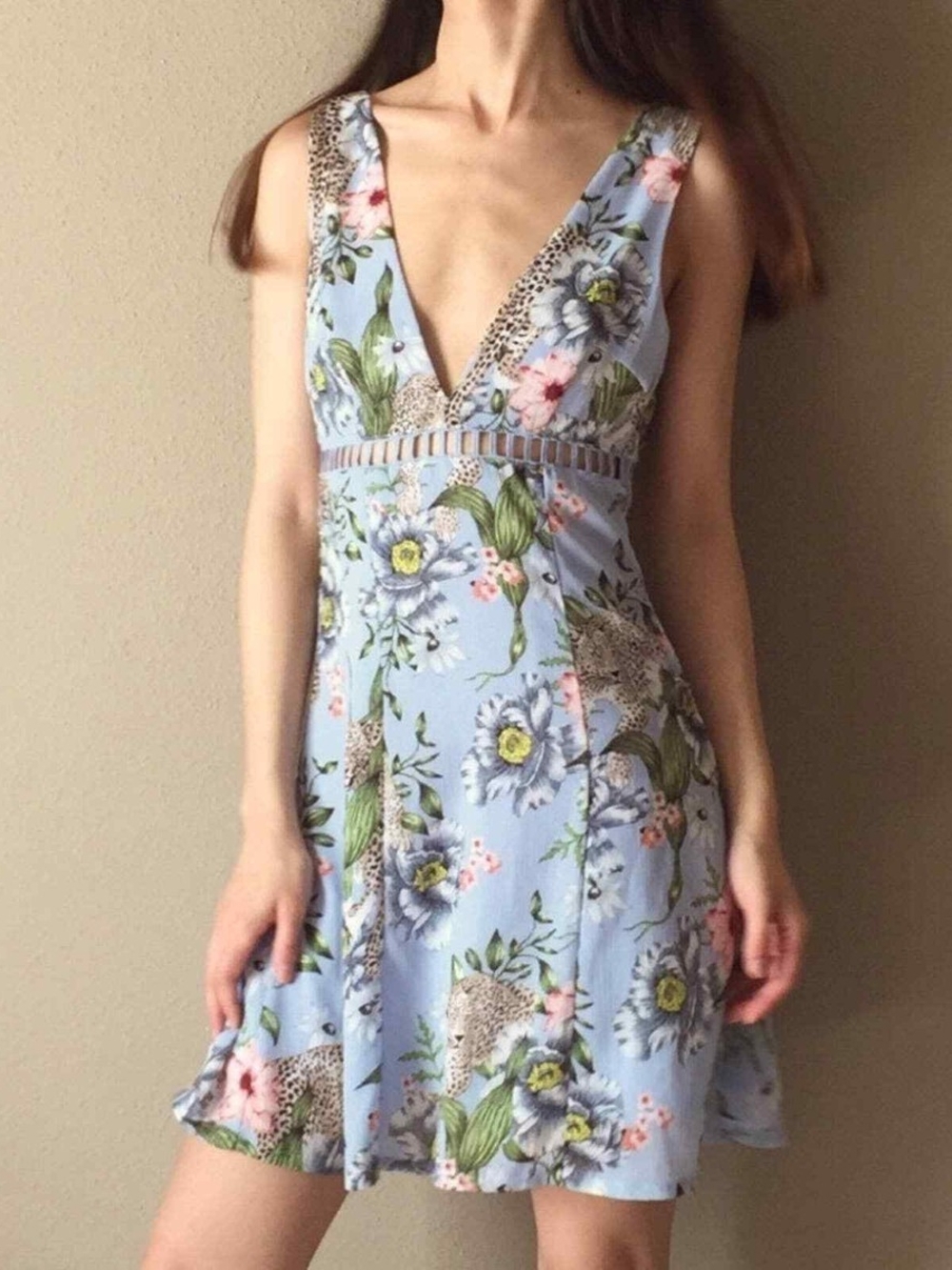 NWOT H&M Divided Light Blue Jungle
And Cheetah Print Dress